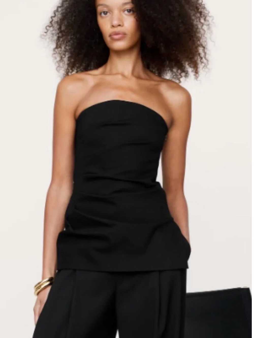 Banana Republic Black Strapless Pleated Blouse